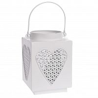 подсвечник-фонарь белый металлический с ручкой сердце, 18 см в Нальчике