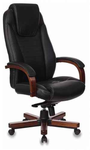 кресло для руководителя бюрократ бюрократ t-9923 walnut, обивка: натуральная кожа, цвет: кожа (black) в Нальчике